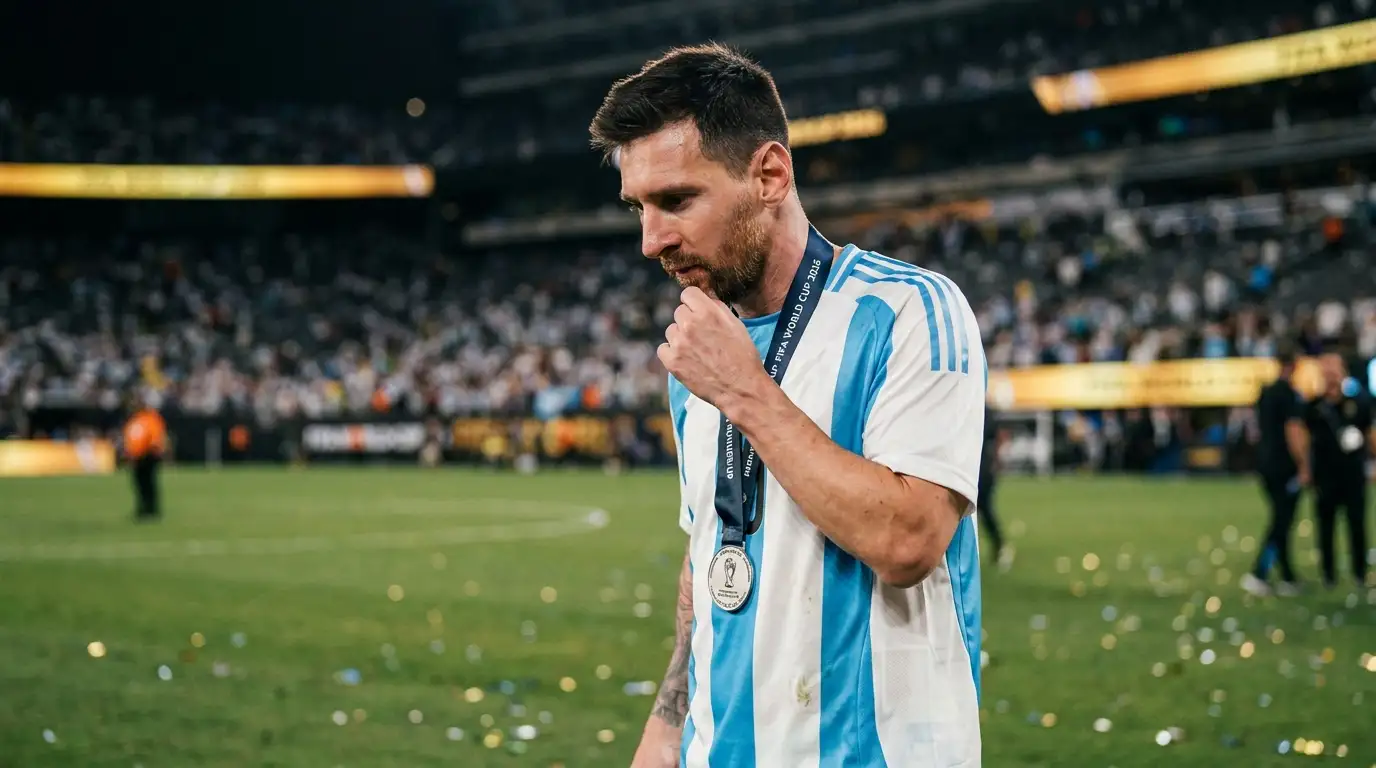 Messi, con el Balón de Plata del Mundial 2026, en el podio de East Rutherford tras la final perdida
